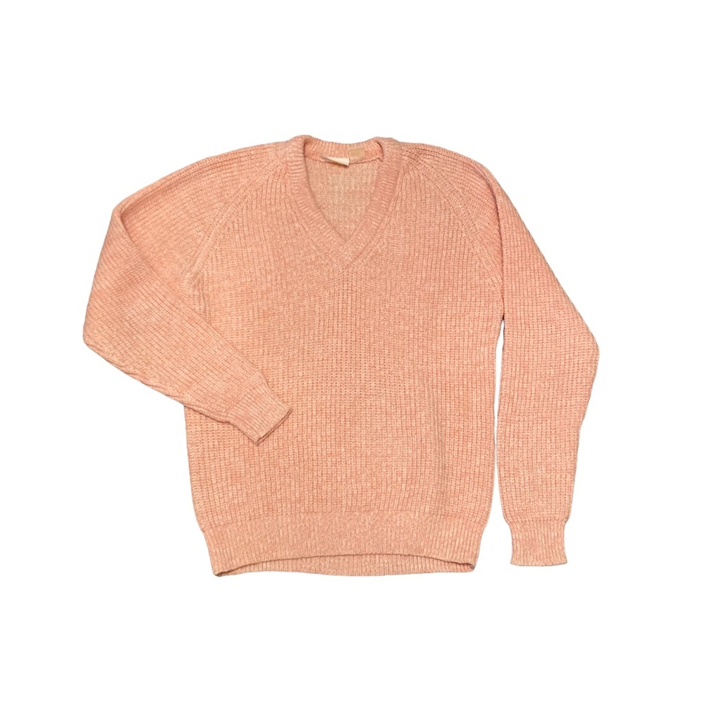 Vintage 1980s 1990s Contemporary Contempo Casuals V-neck Sweater Peach Pink